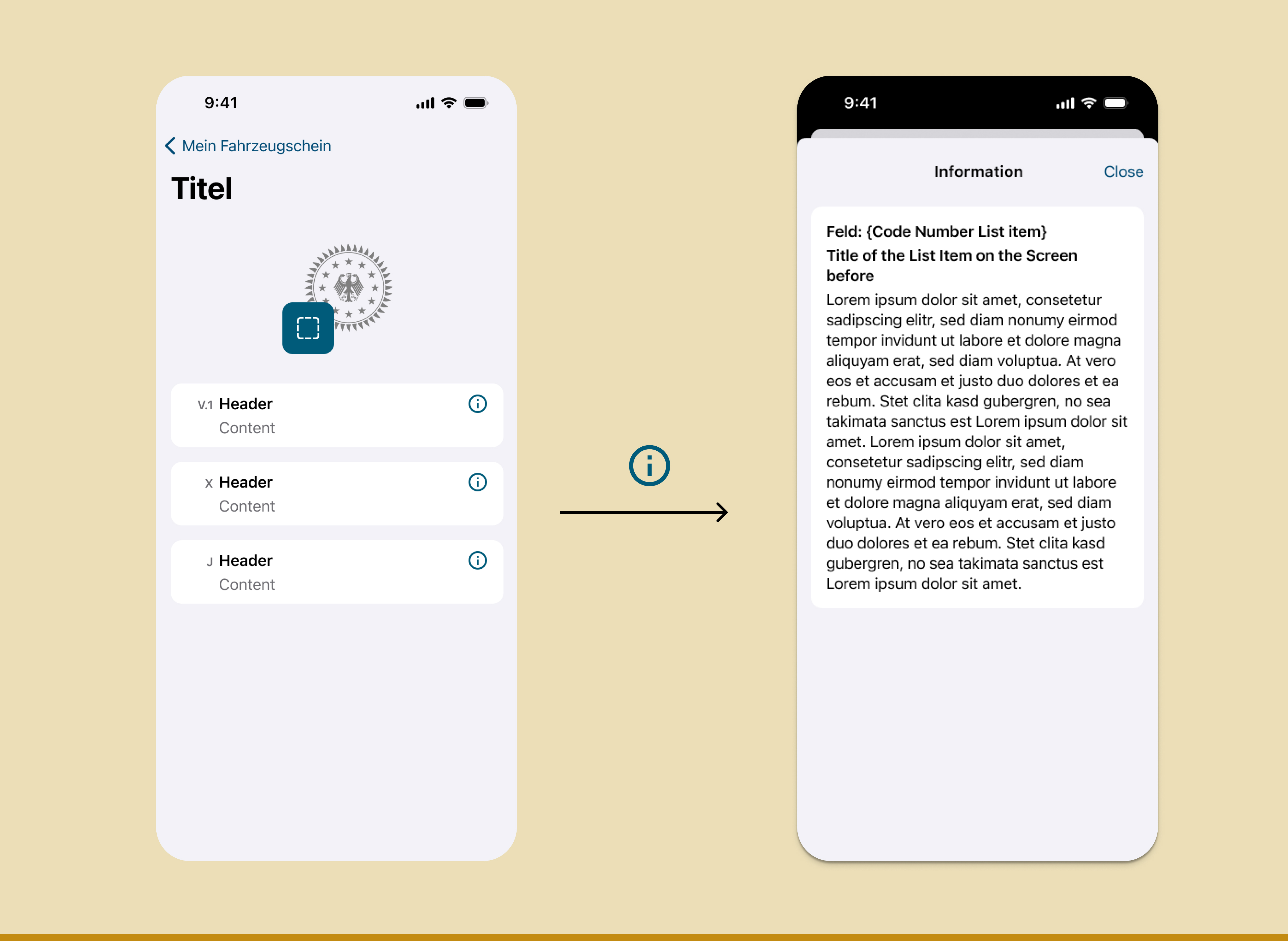 Dynamic screen architecture showing modular content structure with list view and detail panel