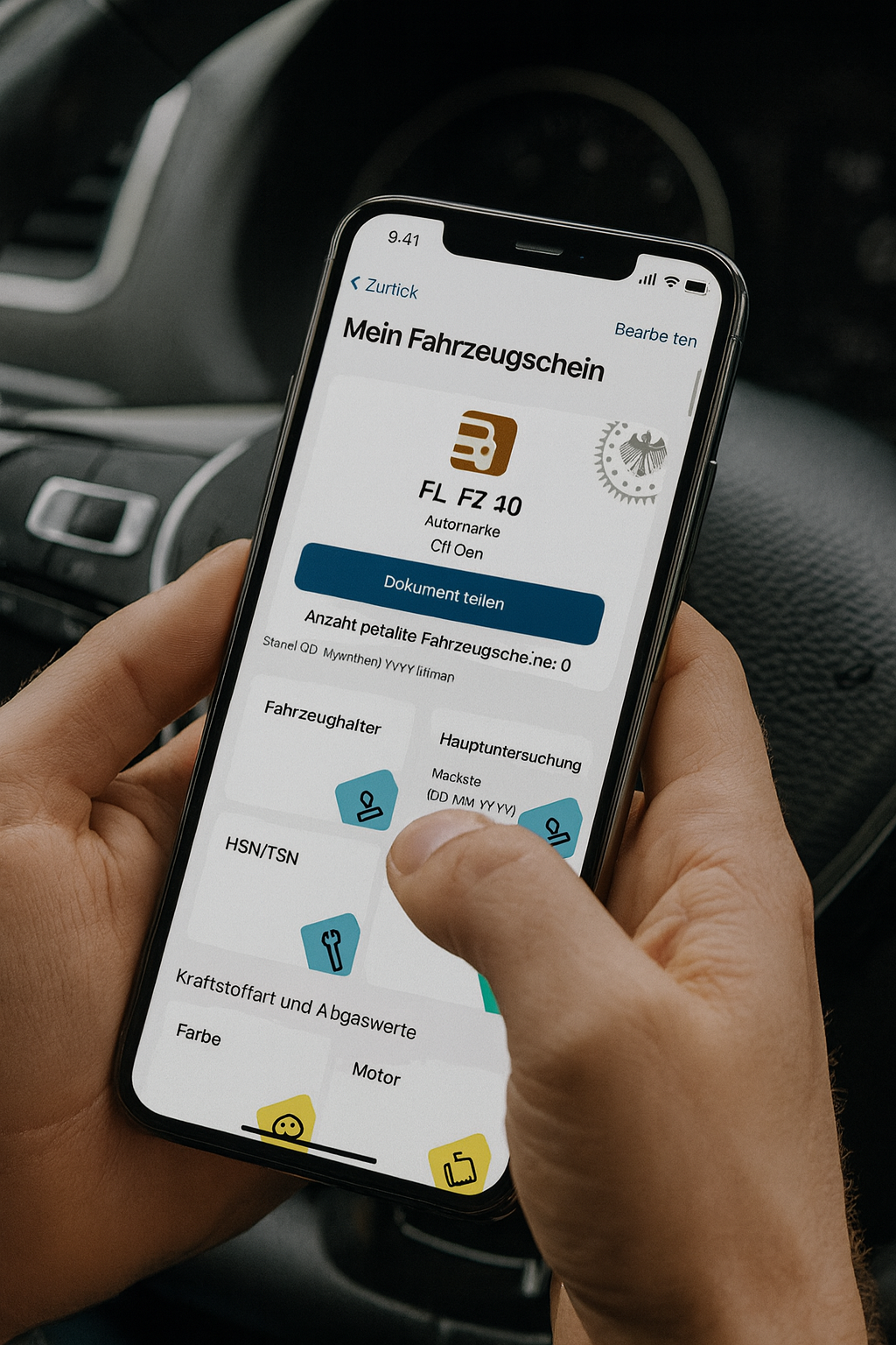 Clear Data Dashboard showing vehicle information in organized card layout